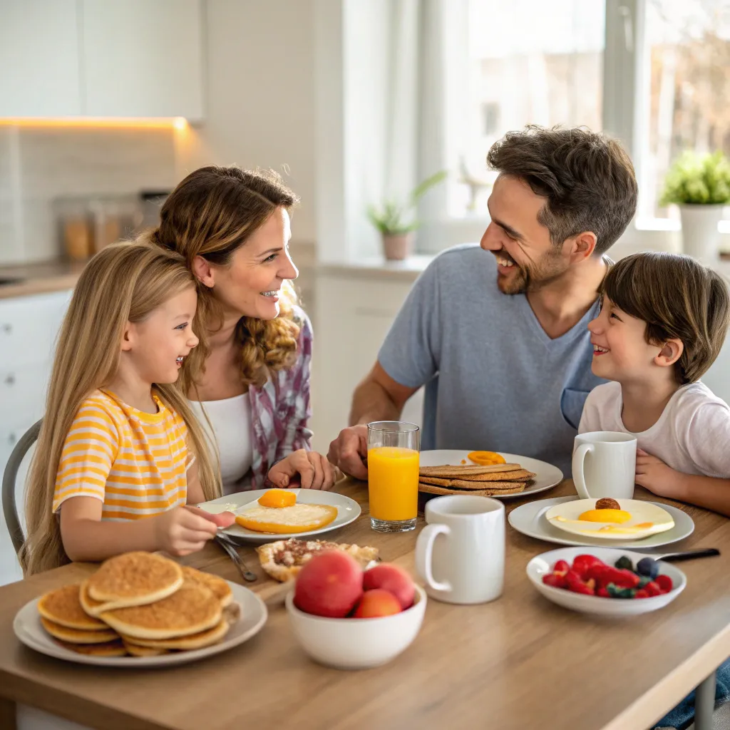 Family enjoying breakfast together