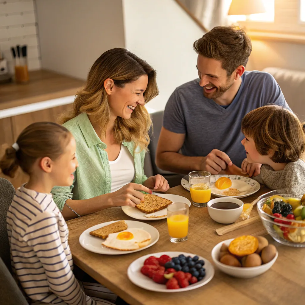 Family enjoying breakfast
